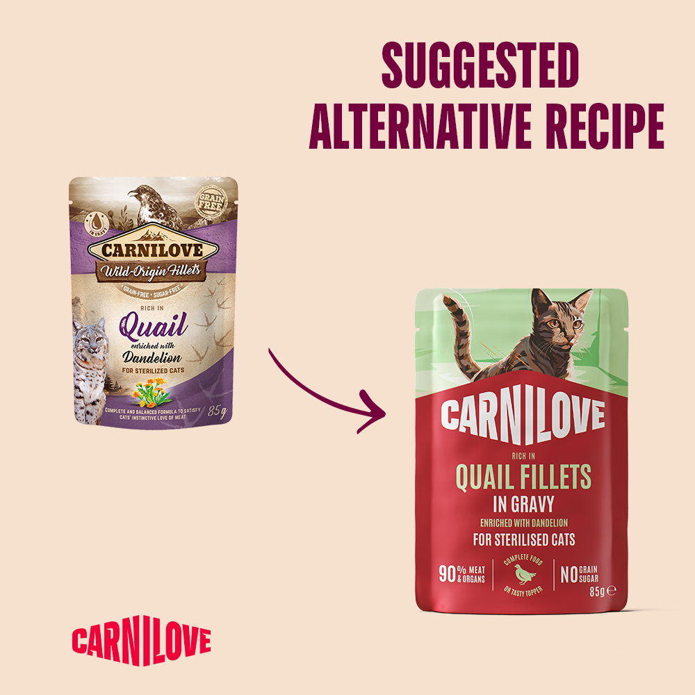 Carnilove Quail enriched with Dandelion for Sterilized Cats Wet Food Pouches - 85g